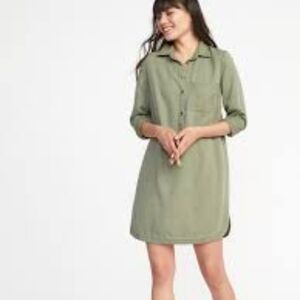 Old Navy Womens Olive Green Long Sleeve Midi Shirt Dress sz L Casual Normcore